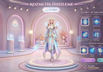 OnlySpin kostüm ve kozmetik önizleme ekranı