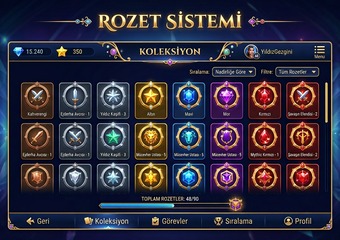 OnlySpin rozet koleksiyon sistemi ekranı